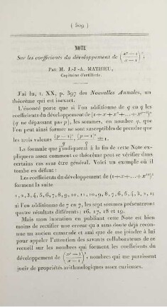 Note sur les coefficients du développement de ...