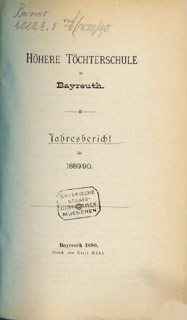 Jahres-Bericht. 1889/90