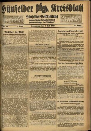 Erste Ausgabe vom Donnerstag, den 06. Juli 1933.