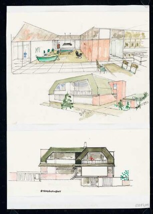 Villa des Architekten Erbacher Straße 7a, Berlin-Grunewald Aufstockungsentwürfe: Innen- und Außenansichten