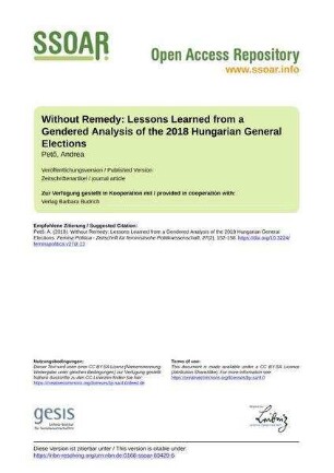 Without Remedy: Lessons Learned from a Gendered Analysis of the 2018 Hungarian General Elections