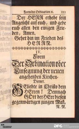 [IV. Von der Ordination neuer Kirchen-Diener.]