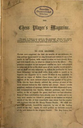 The chess player's magazine. [1.] [1864]