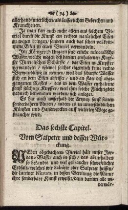 Das sechste Capitel. Vom Salpeter und dessen Würckung.