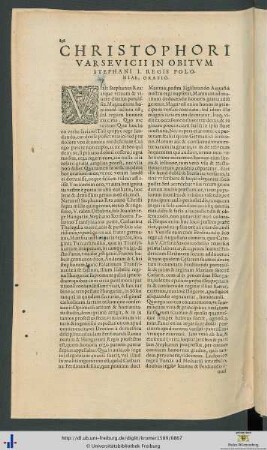 Christophori Varsevicii In Obitum Stephani I. Regis Poloniae Oratio