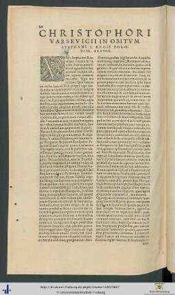 Christophori Varsevicii In Obitum Stephani I. Regis Poloniae Oratio