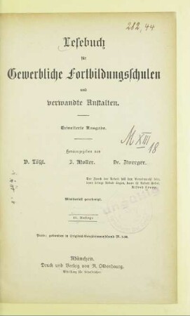 Lesebuch für Gewerbliche Fortbildungsschulen und verwandte Anstalten