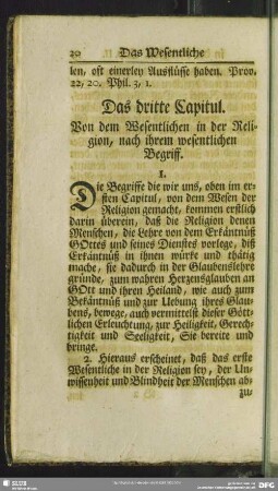 Das dritte Capitul. Von dem Wesentlichen in der Religion, nach ihrem wesentlichen Begriff
