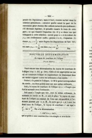 Nouvelle détermination du rayon de courbur de l´ellipse.