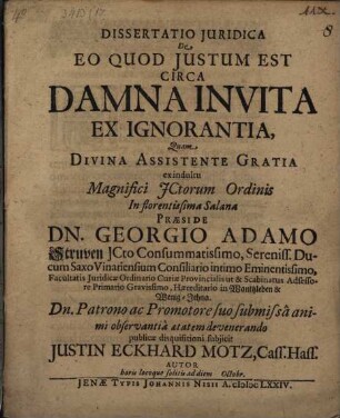 Dissertatio juridica de eo quod justum est circa damna invita ex ignorantia