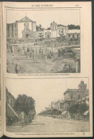 [Vista de la] R[epública O[riental] del Uruguay - La calle del "25 de Mayo" en Montevideo. : De foto. de la "Escuela de Artes y Oficios."