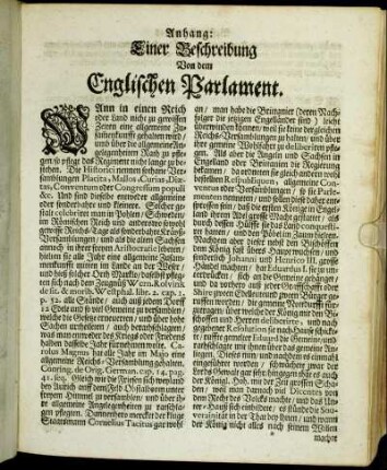 Anhang: Einer Beschreibung Von dem Englischen Parlament.