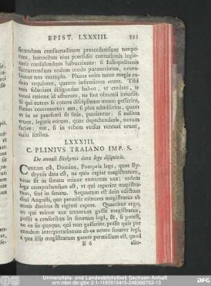 LXXXIII. C. Plinius Traiano Imp. S. De annali Bithynis data lege disquirit.