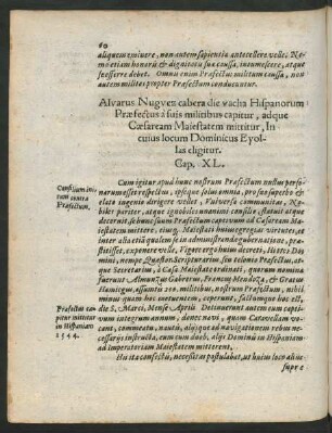 Alvarus Nugvez cabera die vacha Hispanorum Praefectus a suis militibus capitur ... Cap. XL.