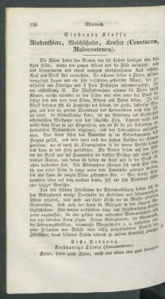 Siebente Klasse. Rindenthiere, Weichschaler, Kruster (Crustacea, Malocostraca).