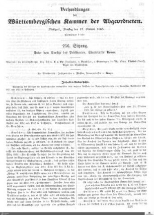 256. Sitzung, Stuttgart, 17.2.1855