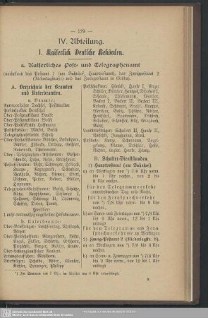 IV. Behördenverzeichnis : IV. Abteilung. Behörden