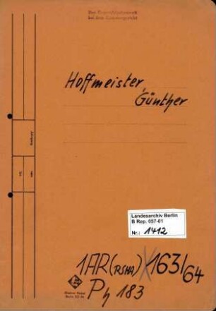 Personenheft Günther Hoffmeister (*13.01.1913), SS- Untersturmführer