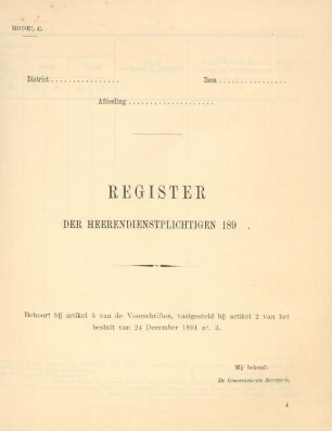 Model C. Register der heerendienstplichtigen 189...