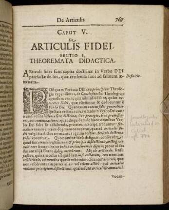 Caput V. De Articulis Fidei.