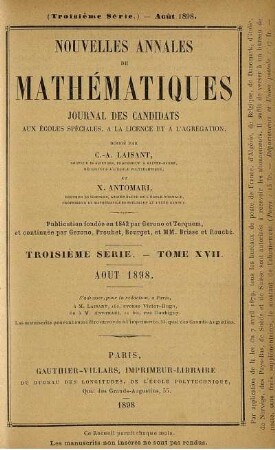 Troisième Série. Tome XVII. Aout 1898.