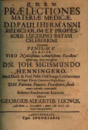Praelectiones materiae medicae D. D. Paul. Hermanni ..., Pensum V.