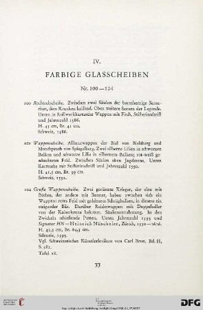 IV. Farbige Glasscheiben (Nr. 100-124)