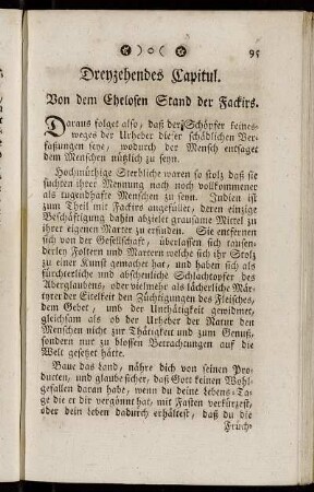 Dreyzehendes Capitul. Von dem Ehelosen Stand der Fackirs. - Zwanzigstes Capitul. Von der Wahl der Ehegatten.