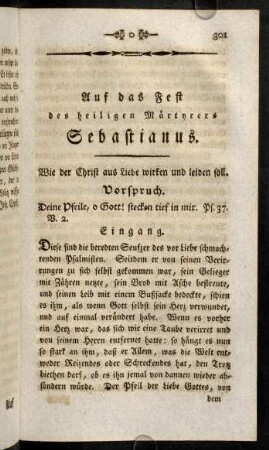 301-318, Auf das Fest des heiligen Märtyrers Sebastianus