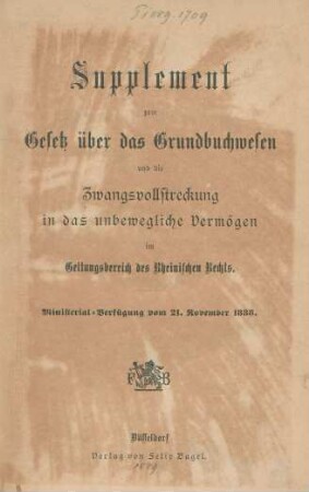 Suppl.: Ministerial-Verfügung vom 21. November 1888