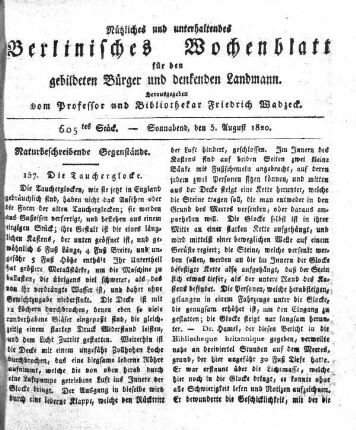 605tes Stueck, Sonnabend, den 5. August 1820