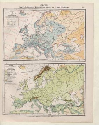 Niederschlagsmengen und Jahresisothermen