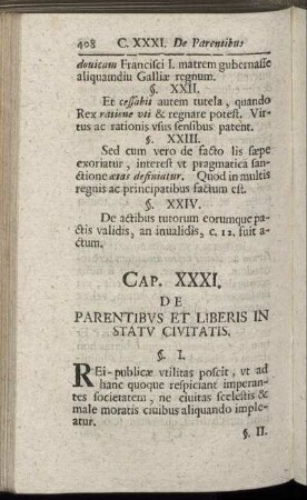 Cap. XXXI. De Parentibus Et Liberis In Statu Civitatis.