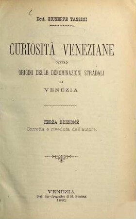 Curiosità veneziane ovvero origini delle denominazioni stradali di Venezia