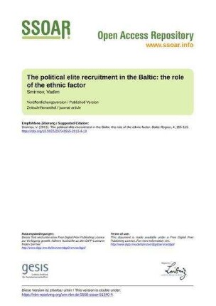 The political elite recruitment in the Baltic: the role of the ethnic factor
