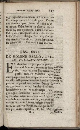 Obs. XXXI. De Homine Bello, Gallis, Un Galant Homme