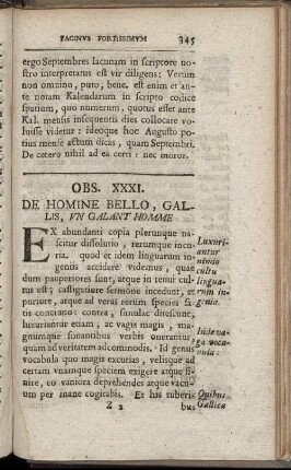 Obs. XXXI. De Homine Bello, Gallis, Un Galant Homme