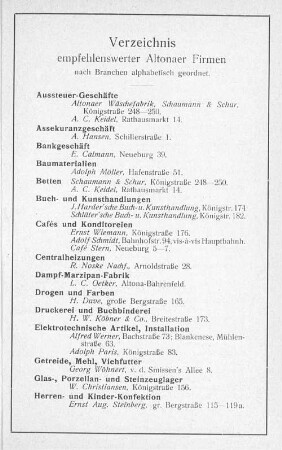 Verzeichnis empfehlenswerter Altonaer Firmen