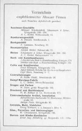 Verzeichnis empfehlenswerter Altonaer Firmen