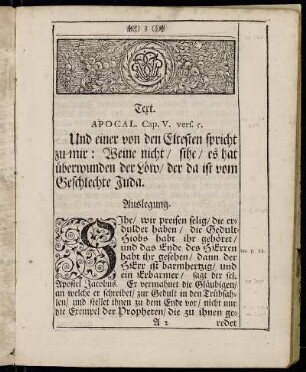 Text. Apocal. Cap. V. Vers. 5. - Auslegung.