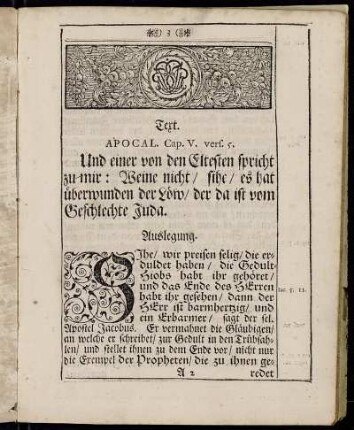 Text. Apocal. Cap. V. Vers. 5. - Auslegung.
