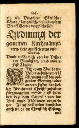 Ordnung der gemeinen Kirchenämpter/ beid am Feiertag und Wercktag.