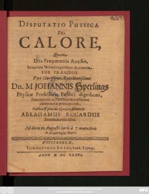 Disputatio Physica De Calore
