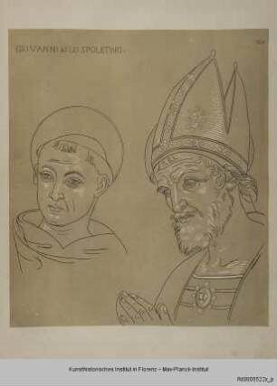 Oberkörper der Heiligen Nikolaus von Tolentino und Brictius von Tours (nach einem Bild von Giovanni di Pietro in der Pinacoteca in Spoleto)
