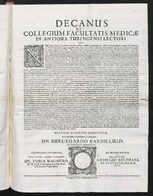 Decanus Et Collegium Facultatis Medicae In Antiqua Tubingensi Lectori hygiainein