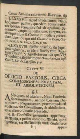 Caput VI. De Officio Pastoris, Circa Confessionem Privatam, Et Absolutionem