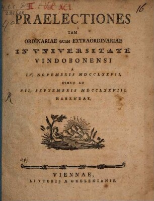 Praelectiones tam ordinariae quam extraordinariae in Vniversitate Vindobonensi ... habendae, 1777/78