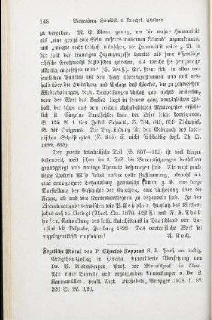 148-149 [Rezension] Coppens, Charles, Aerztliche Moral