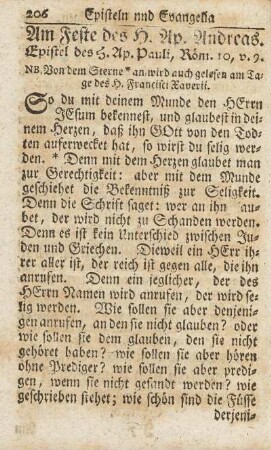Am Feste des H. Ap. Andreas.