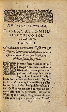 Observationum Historico-Politicarum Decades Sex Michaelis Piccarti Fr. Professoris Norici : Cum Episodio Decadis unius Narrationum Ridicularum, [2]. Observationum Historico-Politicarum Decades sex posteriores